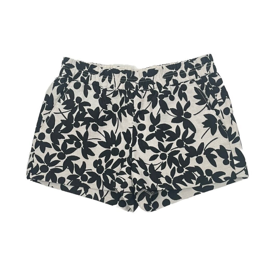 J Crew Floral Pull On Shorts Black White Floral Sz 6